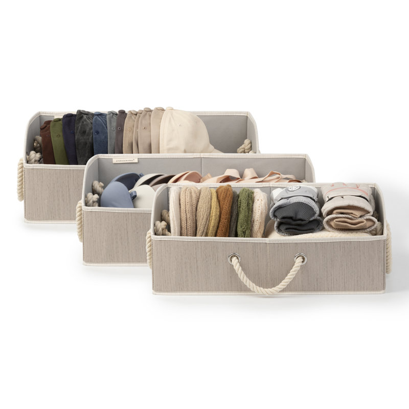 Ensemble de boîtes en tissu avec poignées, Gris