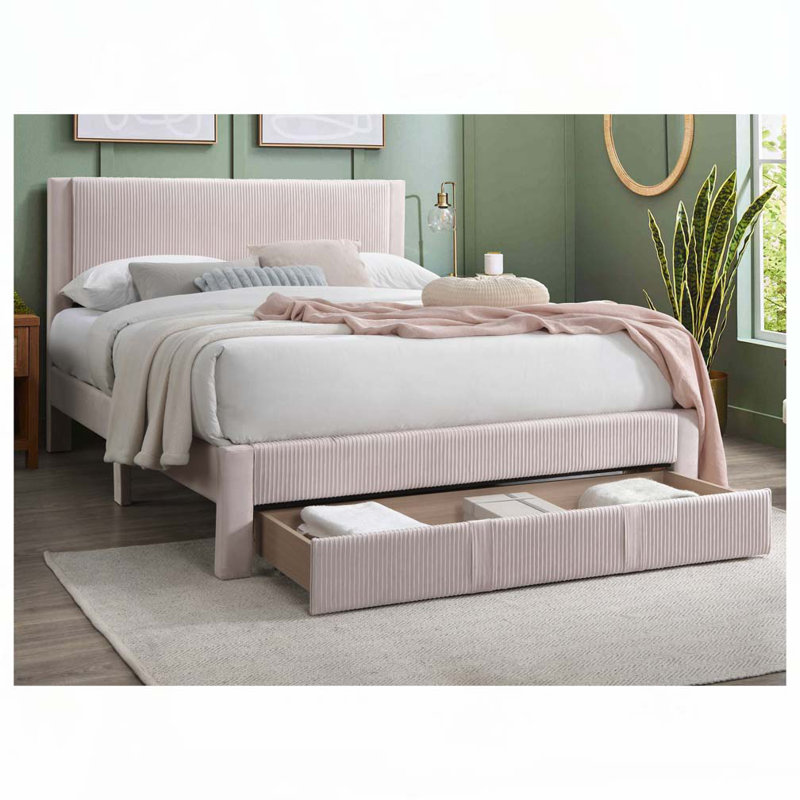 Lit en tissu d'ameublement en laine grand lit 1pc, Light Pink