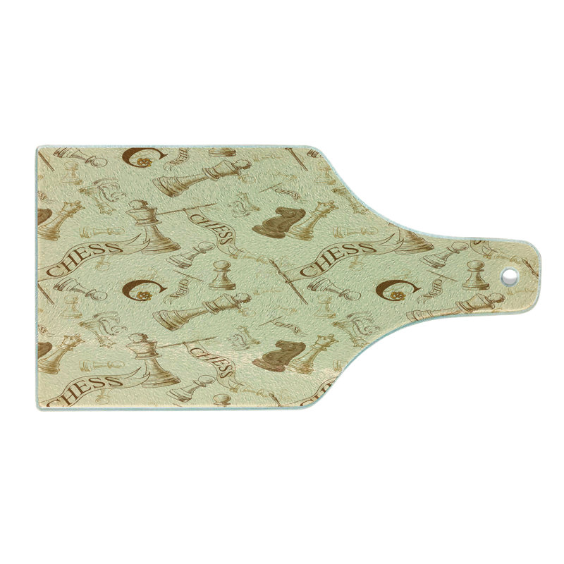 Ambesonne Beige Tempered Glass Cutting Board Art Retro Chess Game Pattern Beige