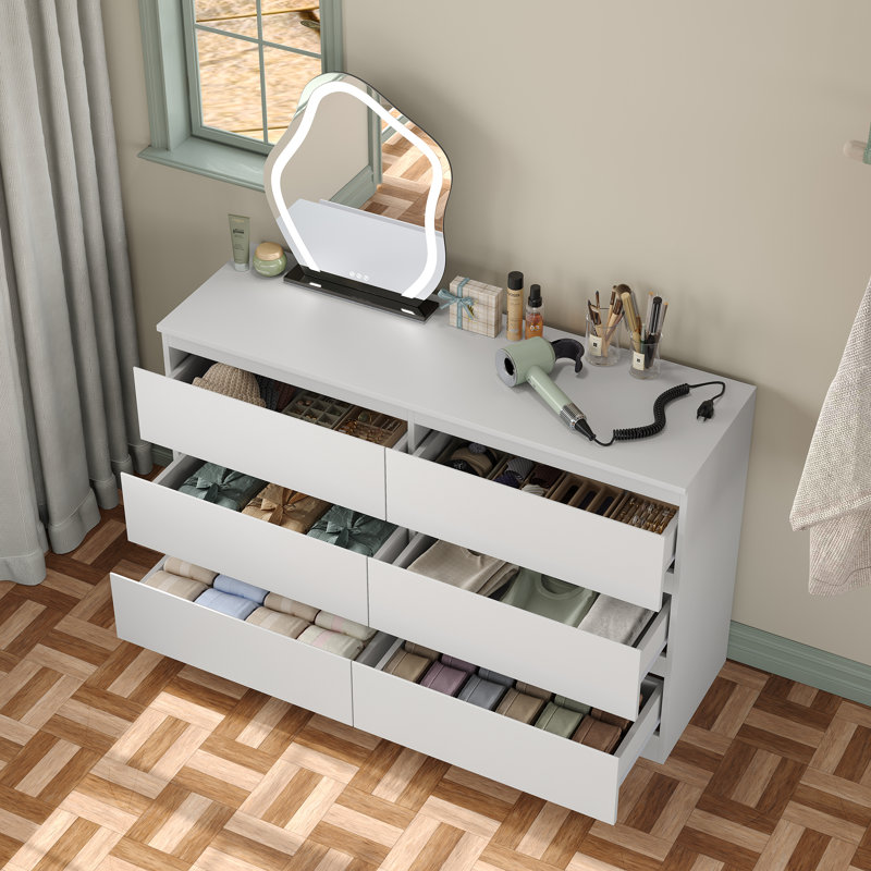 Teasley 6-Drawer Dresser,46.45"W Modern Bedroom Dresser,Wood Dresser For Living Room,Bedroom, White