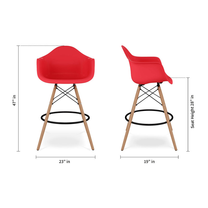 Modholic Eiffel Counter Stool With Arms, Red, Red