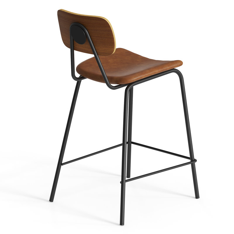 Buda Upholstered Counter Stool with Metal Frame, Tan, Walnut, Counter Stool (24” Seat Height)
