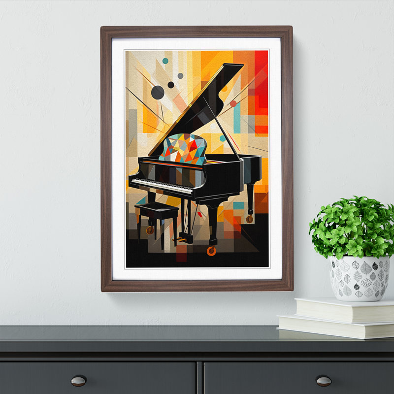 Piano Geometric - Single Picture Frame Print on Wood, 64cm H x 46cm W x 2cm D, Walnut