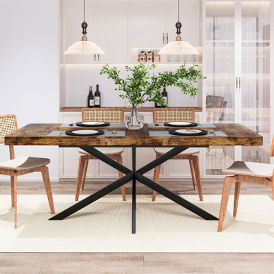 55.11"-70.86" Retro Rectangular Stretch Dining Table, With Storage Box, Black Iron Feet, Good For Family Meals Fine Sand Daily Use