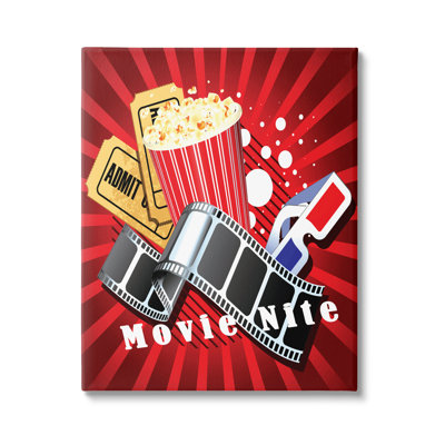 Movie Nite Striped Vintage Cinema Popcorn Sign by Yvonne Coleman Burney - Graphic Art -  Stupell Industries, ao-985_cn_24x30
