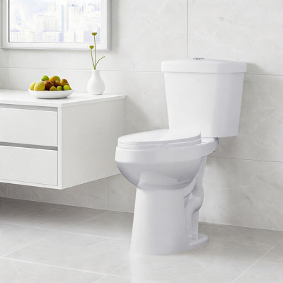 Toilettes commerciales allongées Enjyam 21" en deux parties, conformes aux normes ADA – Hauteur de chaise confortable, double chasse d'eau 1,1/1,6 gal/min, bouton-poussoir supérieur, siège à fermeture amortie, facile à nettoyer, entraxe de 12", idéales pour les personnes de grande taille et les personnes âgées