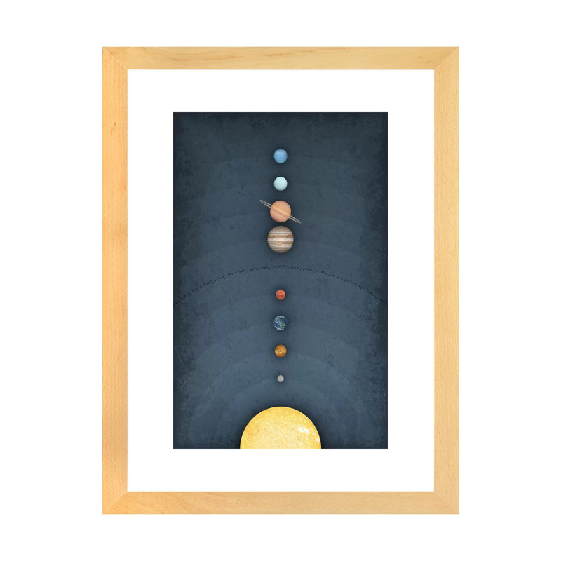 Système solaire II, art encadré, H 32 po x l 24 po x P 1 po, Papier encadré naturel