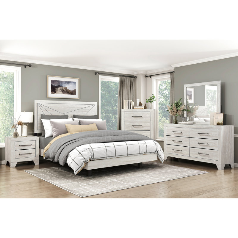 Lit double contemporain en chêne gris poussiéreux, complet pour la mise à jour de la taille de la chambre avec finition chêne