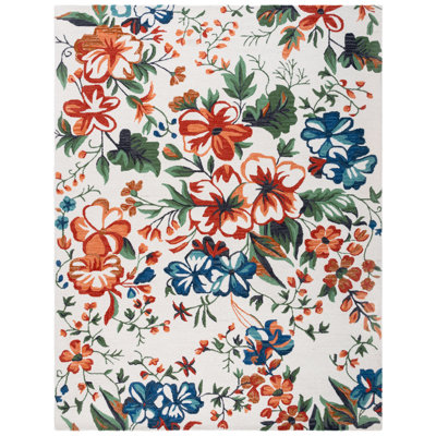 Alliene Hand Tufted Wool Cotton Floral Rug in Ivory/Orange