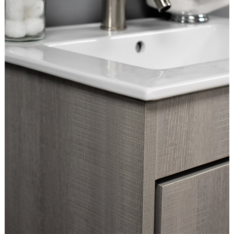 Sallisaw 24'' Single Bathroom Vanity with Ceramic Top, Weathered Gray