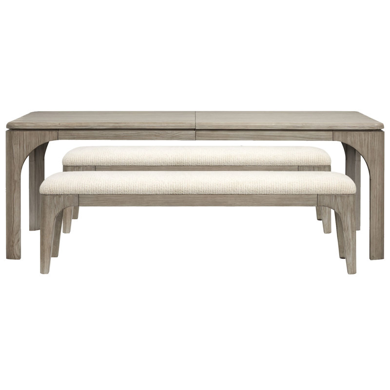 Table de salle à manger extensible rectangulaire avec 2 bancs, 3 pièces: table, 2 bancs