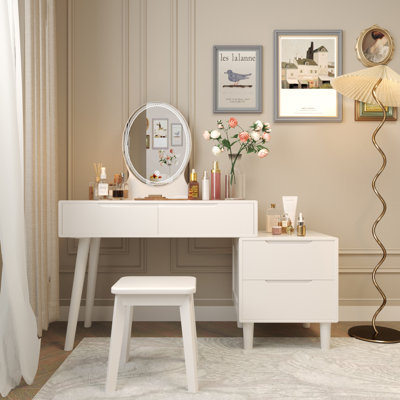 Makeup Vanity Table With Led Lights Mirror 3 Brightness Levels Dresser Table by Corrigan Studio