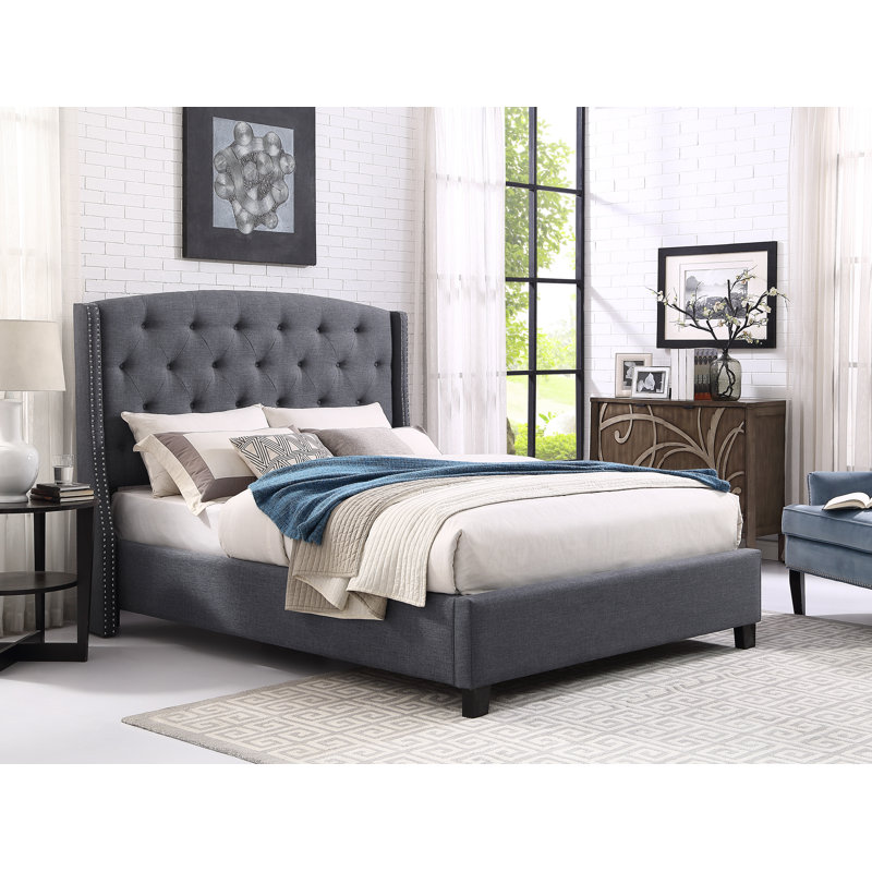 Dorthy Bed, King, Gray Polyester Blend