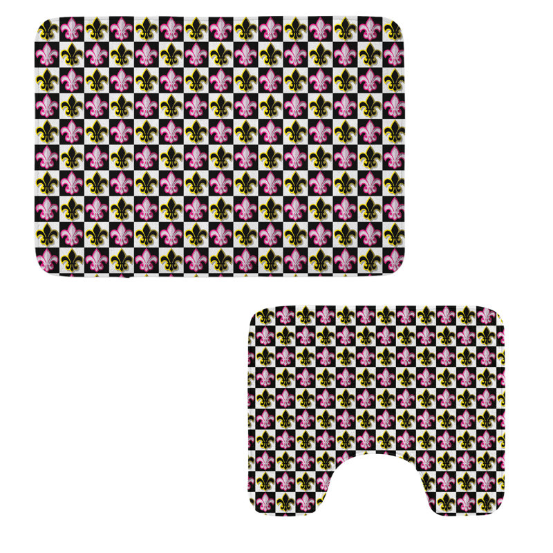 Fleur De Lis Bathroom Rug Set 2 Pieces Rectangle & Contour Mats Multicolor