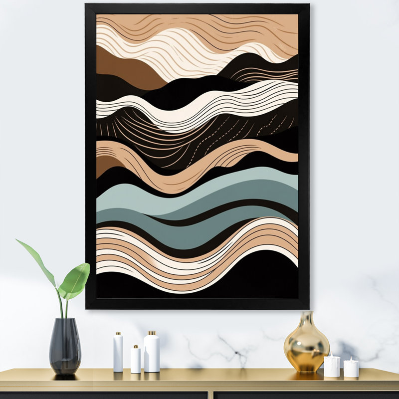 «Teal Black Line Art Elegance I», reproduction d'art sur toile, H 44 po x l 34 po x P 1,5 po, Cadre simple noir