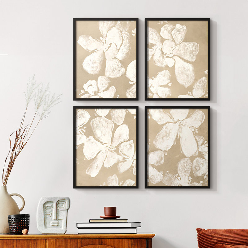 Ghost Petal I Framed Print - Set of 4, Black, 14" H x 44" W