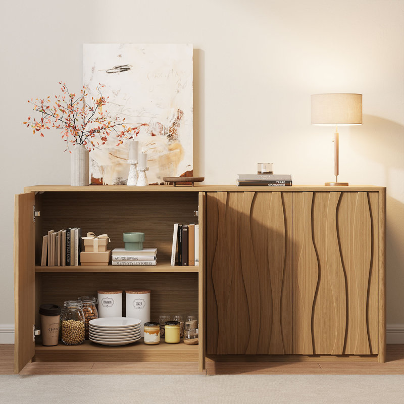Mid-Century Modern Wave-Front Sideboard Buffet, Oak