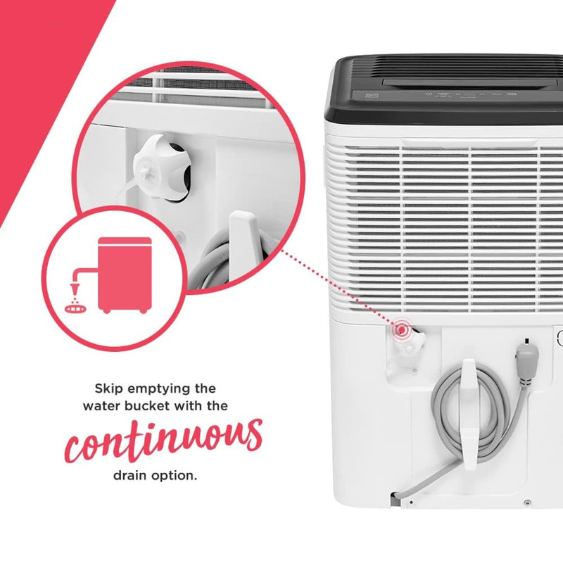 50 Pint Dehumidifier. 4,500 Square Foot Coverage. Ideal For Large Rooms And Basements. 1.7 Gallon Bucket Capacity
