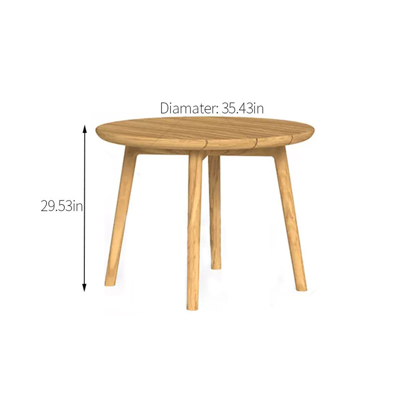 Table de salle à manger d'extérieur en bois de teck massif, H 29,53 po x L 35,43 po x l 35,43 po
