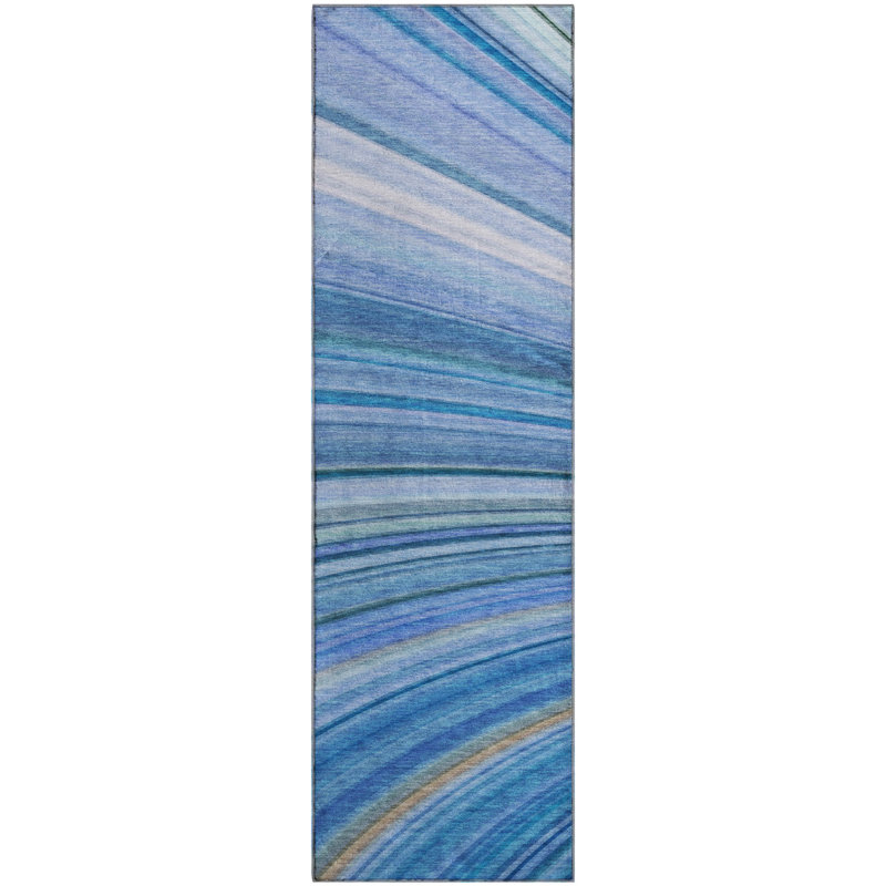 Tapis bleu Cerrito AMF585 lavable à la machine de qualité supérieure, Tapis de couloir 2 pi 3 po x 7 pi 6 po