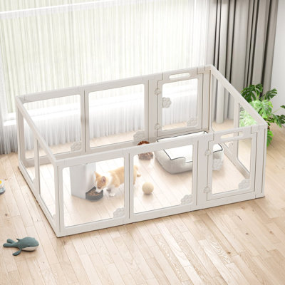 Enclos de jeu modulaire en acrylique transparent pour petit chiot avec 2 portes, clôture transparente pour petits chiens, chats, lapins, facile à assembler et à démonter, blanc (H 24 po, 10 pièces)