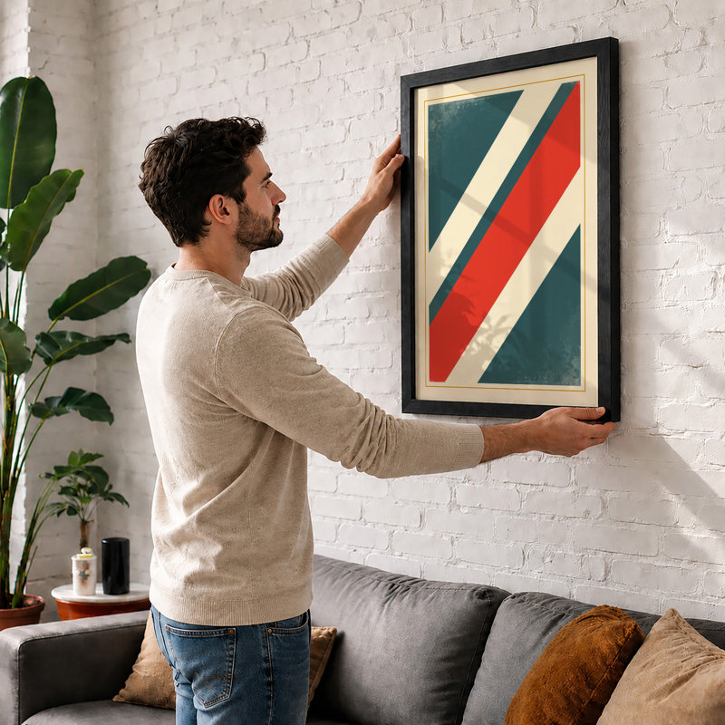 Diagonal Rhythm Geometric - Framed Print, Black, A4 - 29.7 x 21.0 cm