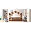 Structure de lit pleine grandeur avec clôture, finition noyer, pin, style maison de jeu pour une maison de sommeil amusante et confortable, construction en pin, espace de jeu, aménagement semi-fermé-130714553-130714551