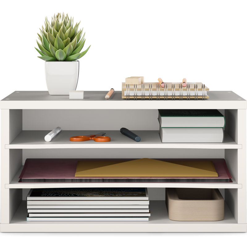 Rangement de bureau empilable à 3 niveaux Reagan, classeur en bois et trieur de courrier, Blanc