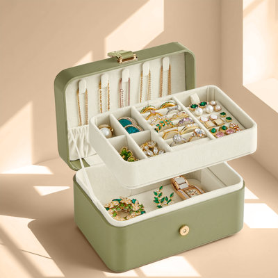 Portable Jewelry Box, Travel Jewelry Case, 2-Layer Jewelry Organizer, 4.6 X 6.3 X 3 Inches, For Larger Accessories, PU Surface, Gift