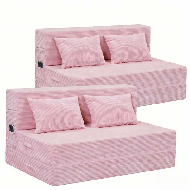 Canapé convertible Boneless, canapé de plancher pliable, 24" H x 78" W x 29.5" D, Rose