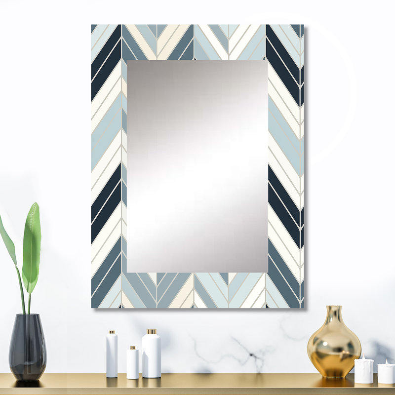 Shayleen Grey And White Herringbone Chevron Pattern - chevron  Unique Wall Mirror, Chevron Mirror, Printed Metal Art