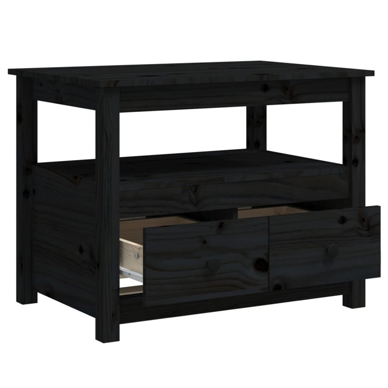 Kitrina Solid Wood Four Leg Coffee Table with Storage, Black