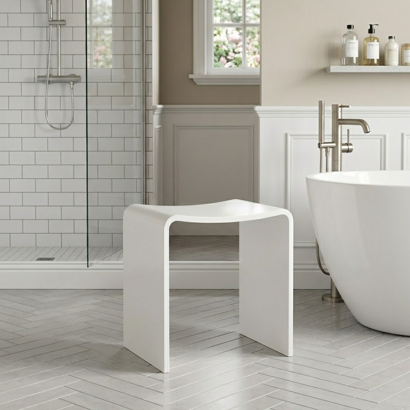 Solid Surface Shower Bench Stool Matte White, White