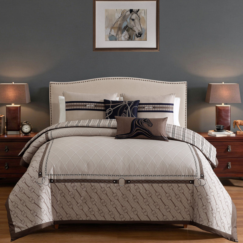 Bebejan Equestrian 5  100% Cotton Sateen Piece Reversible Comforter Set, King Comforter + 4 Additional Pieces