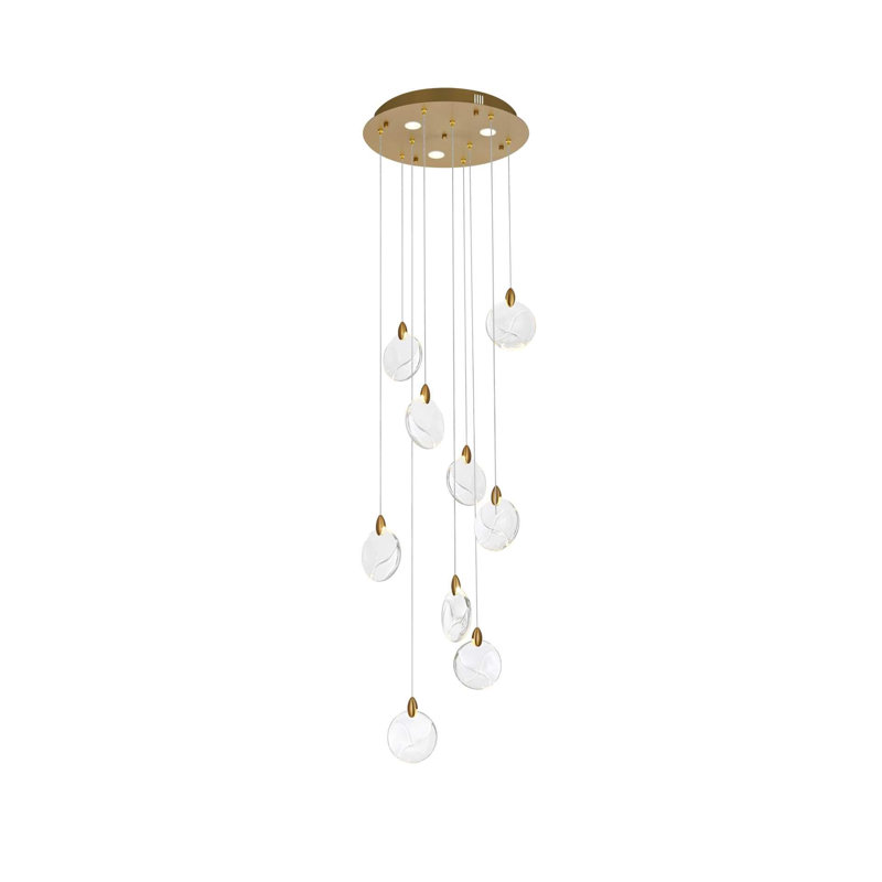 Luminaire suspendu en cristal 20 po Foreston, H 125 po x l 20 po x P 20 po, Or satiné