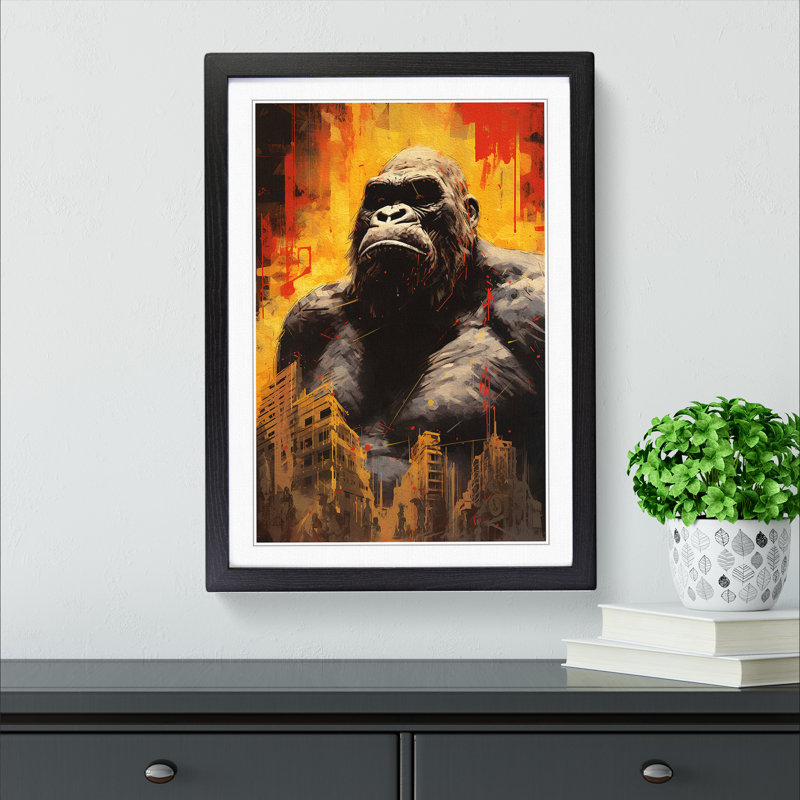 XYZ-FRM-V1223-3930 King Kong Contemporary - Single Picture Frame Print on Wood, 46cm H x 34cm W x 2cm D, Black