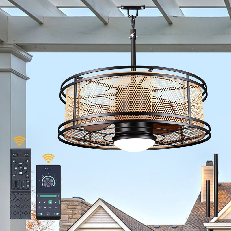 24" Outdoor Ceiling Fan with Dimmable LED Light, 6 Speeds Reversible Waterproof Plug In Ceiling Fan Light Wet Rated Outdoor Ceiling Fans for Gazebo Patio