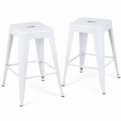 Tabourets de bar en métal sans dossier, hauteur du comptoir (lot de 2), non empilables, détachables, montage facile et rapide, design compact idéal pour îlot de cuisine, bar ou salle à manger - Blanc pur.
