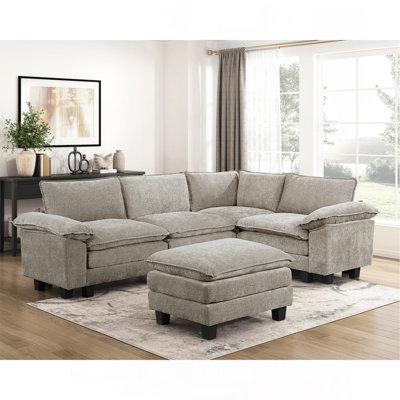 Ensemble modulaire 5 pièces avec repose-pieds moelleux en chenille