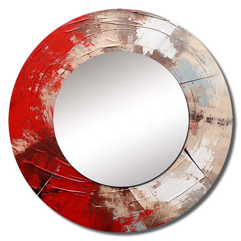 Red Grey Majestic Motion Spiral - Abstract Spirals Mirror, Modern Round Decorative Wall Mirror, Printed Metal Art, 36" x 36"