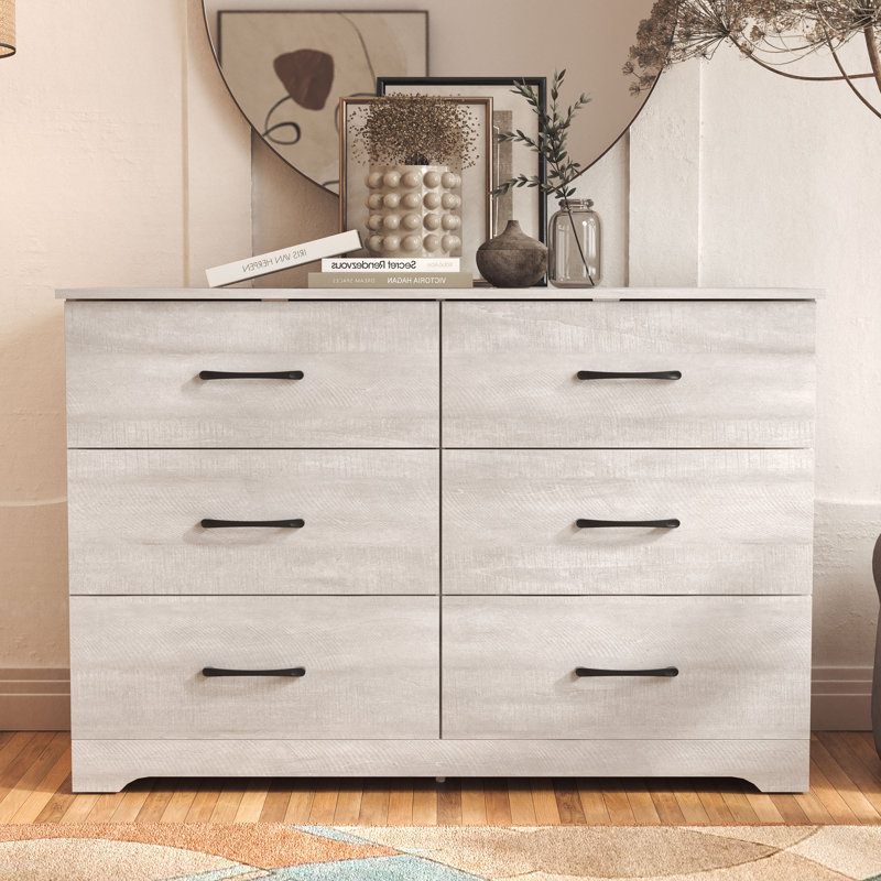 Arkia 47" W 6-Drawer Manufactured Wood Dresser, Dusty Gray Oak