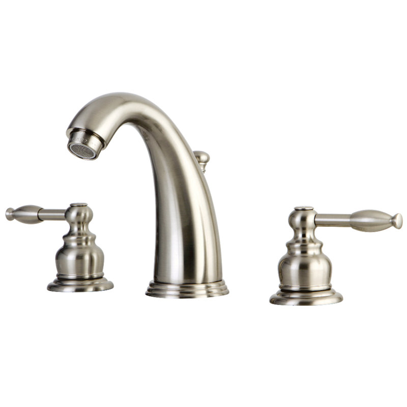 Kingston Brass Knight Two-Handle 3-Hole Deck Mount Widespread Bathroom Faucet with Retail Pop-Up Drain, Brushed Nickel