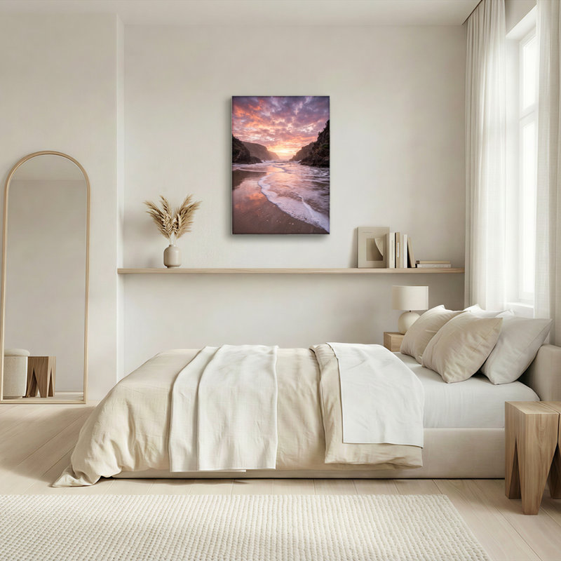 Ensemble de 1 tableau sur toile représentant un coucher de soleil sur la plage, H 24 po x l 16 po, Toile tendue