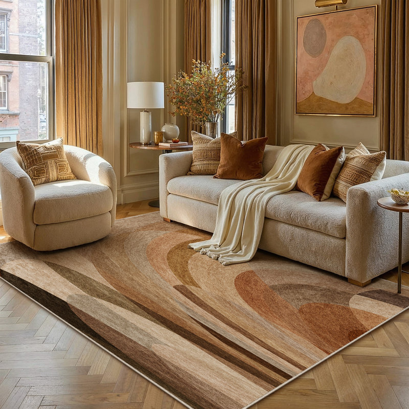 Elsie Modern Abstract Washable Area Rugs With Non-Slip Backing, Rectangle 3' x 5'