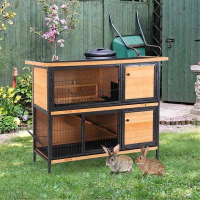 Wooden Rabbit With 2 Stories - Metal Frame, Waterproof Roof, No Leak Tray, Feeding Trough 48" 2-story Pet Frame. Wood Construction, Two Floors, Vast S