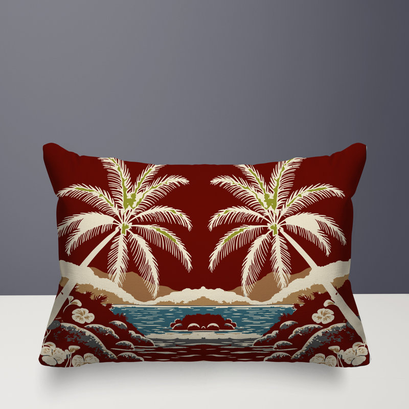 Oreiller rectangulaire réversible intérieur / extérieur Groove Palm, Rectangle H 18 po x l 25 po, Rouge