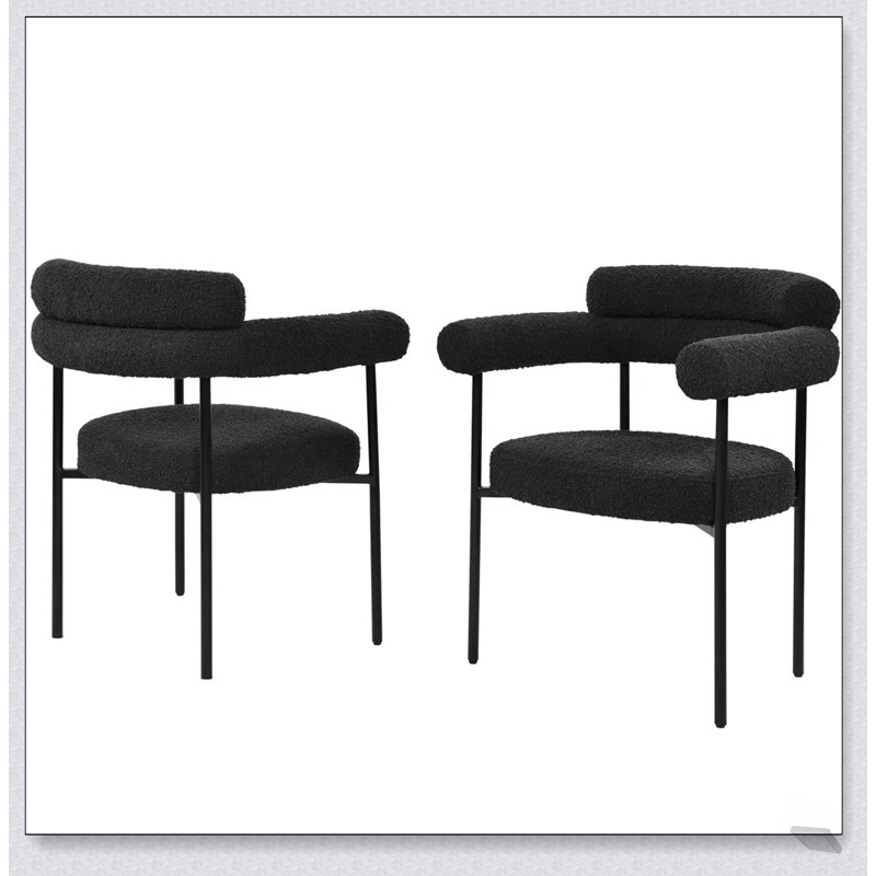 Ensemble de 2 chaises de cuisine en tissu avec accoudoirs Boucle, Noir, Noir