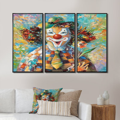 «Colorful Clown With A Flowers», ensemble d'art sur toile encadré pour enfants