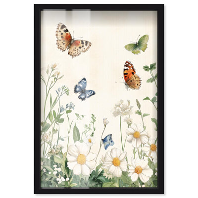 Meadow Dance of Wings Shadowbox Print Floral Wall Decor by Art Remedy, Black Frame, 31 x 46