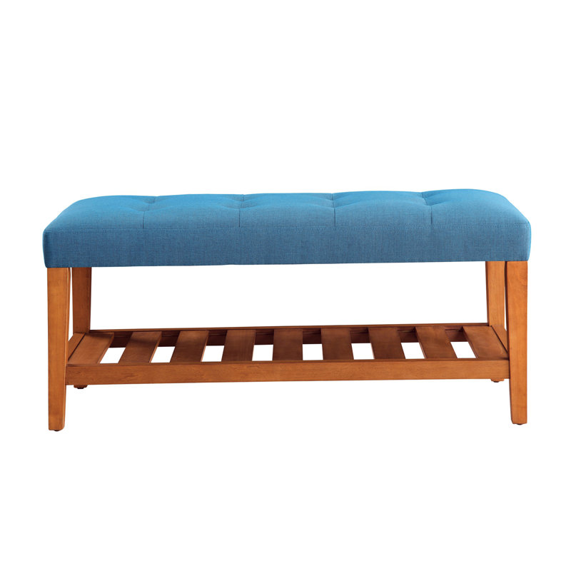 Charla Light Blue Fabric & Oak Finish Bench, Light Blue